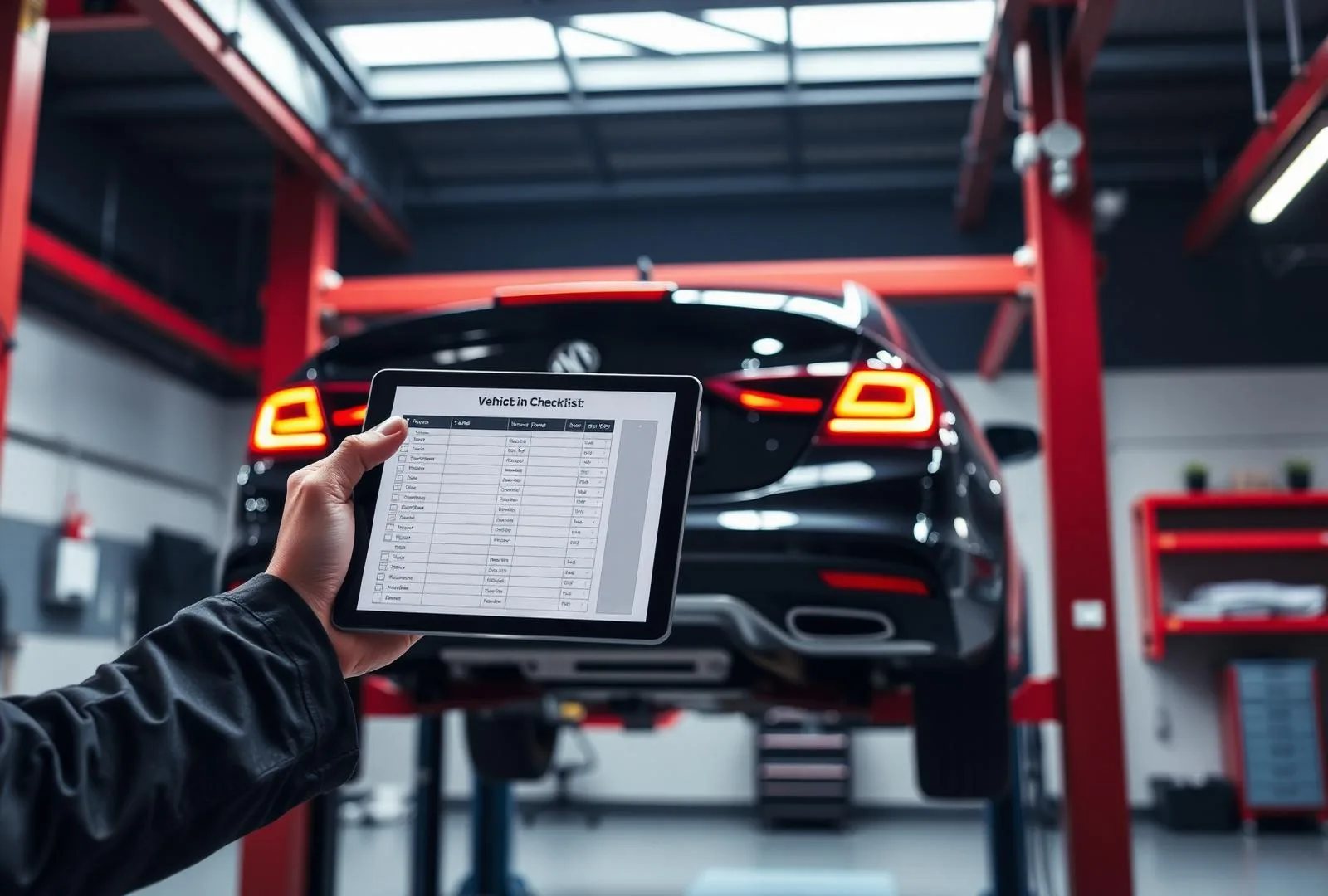 Technician holding a digital inspection checklist